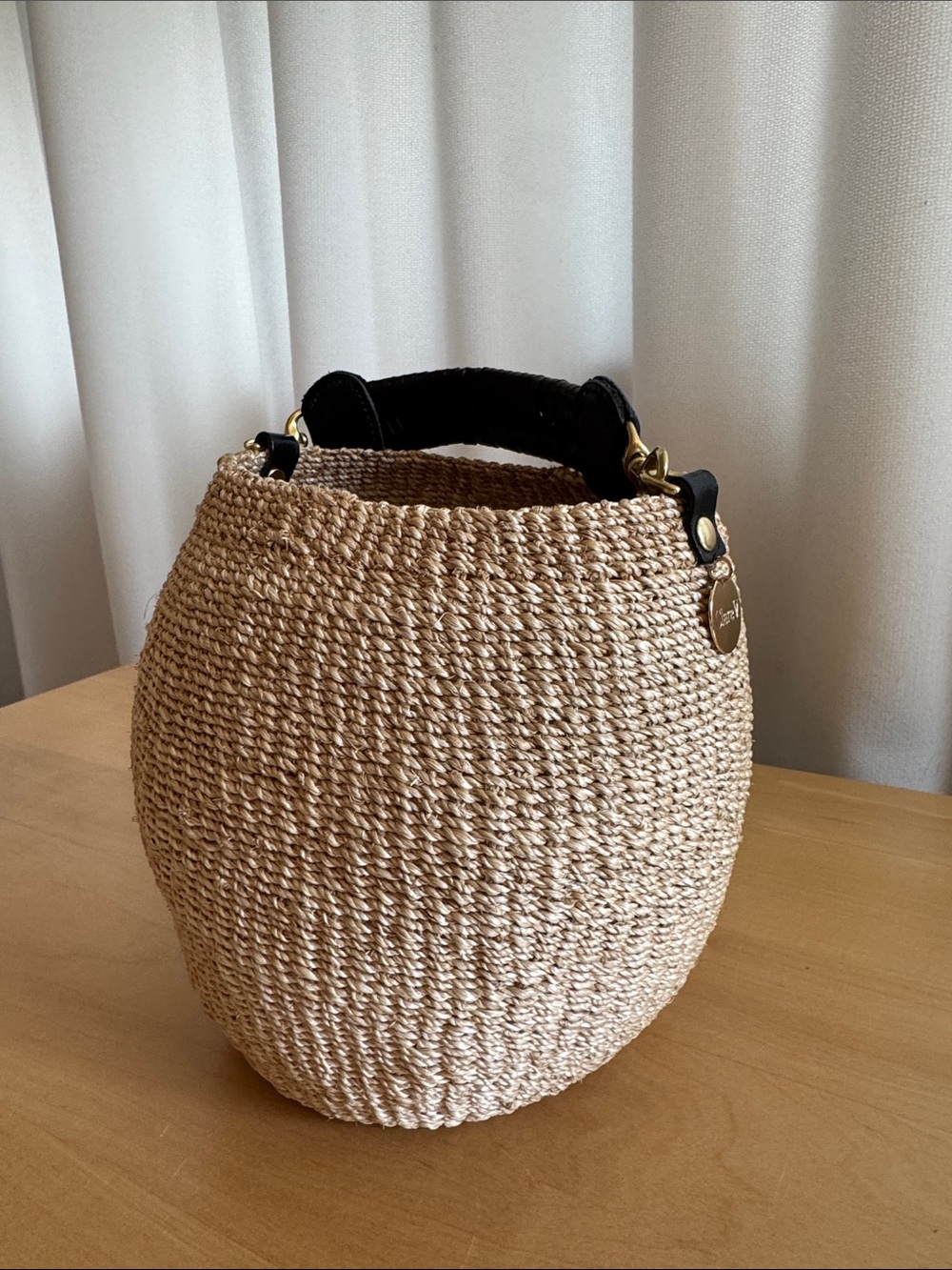 Clare V. Pot de Miel - Woven Straw Bucket Bag with Black Handle